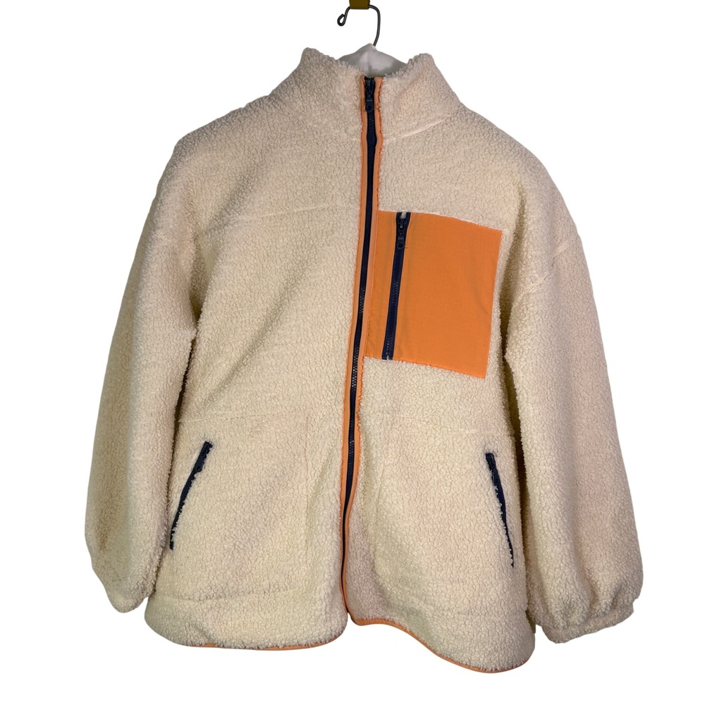 Universal Thread Sherpa Fleece Jacket Women's 1X Cream Full Zip Pocket Mock Neck
